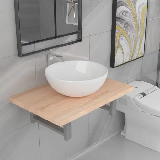 vidaXL Two Piece Bathroom Furniture Set Ceramic Oak