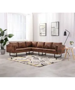 vidaXL Corner Sofa Faux Suede Leather Brown