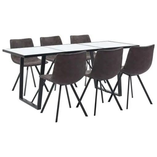 vidaXL 7 Piece Dining Set Brown Faux Leather