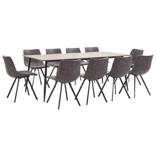vidaXL 11 Piece Dining Set Brown Faux Leather