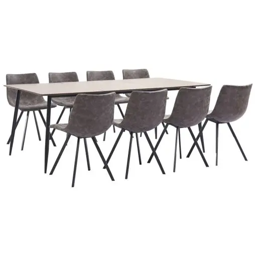 vidaXL 9 Piece Dining Set Brown Faux Leather