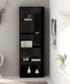 vidaXL 5-Tier Book Cabinet High Gloss Black 60x24x175 cm Chipboard