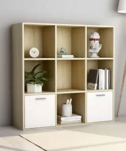 vidaXL Book Cabinet White and Sonoma Oak 98x30x98 cm Chipboard