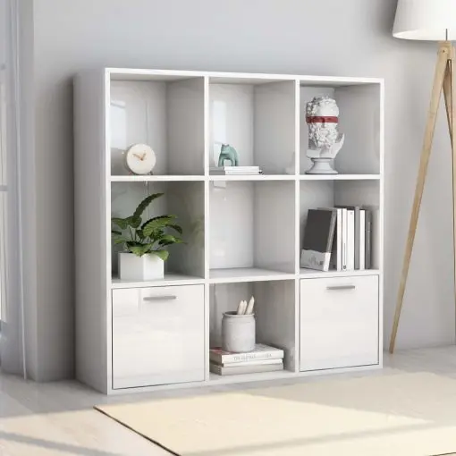 vidaXL Book Cabinet High Gloss White 98x30x98 cm Chipboard