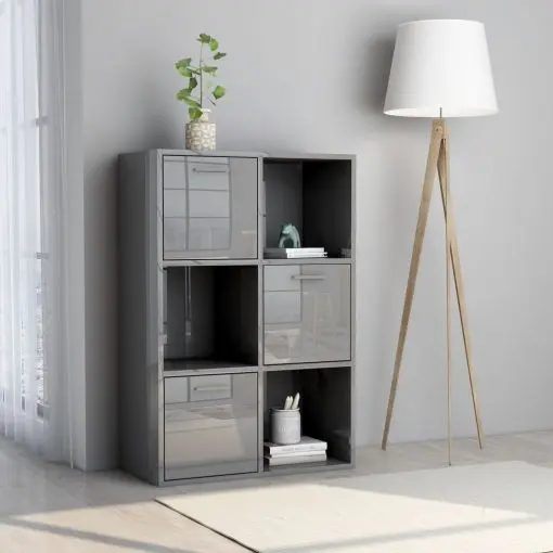 vidaXL Storage Cabinet High Gloss Grey 60×29.5×90 cm Chipboard