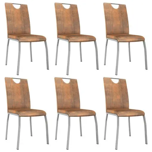vidaXL Dining Chairs 6 pcs Suede Brown Faux Leather