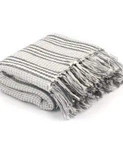 vidaXL Throw Cotton Stripes 220×250 cm Grey and White