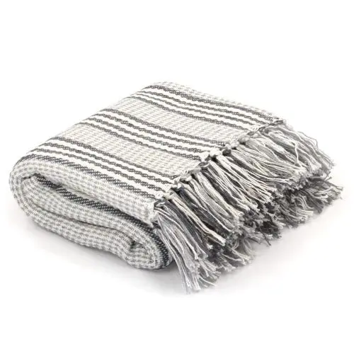 vidaXL Throw Cotton Stripes 220×250 cm Grey and White