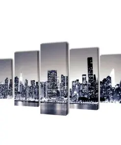 Canvas Wall Print Set Monochrome New York Skyline 200 x 100 cm