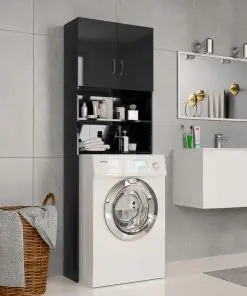 vidaXL Washing Machine Cabinet High Gloss Black 64×25.5×190 cm Chipboard