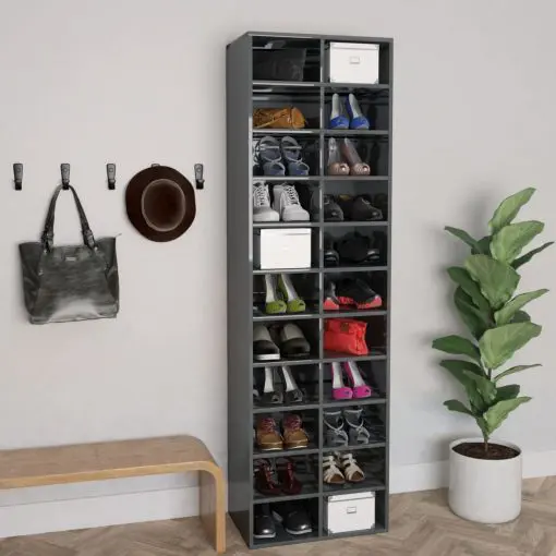 vidaXL Shoe Cabinet High Gloss Grey 54x34x183 cm Chipboard