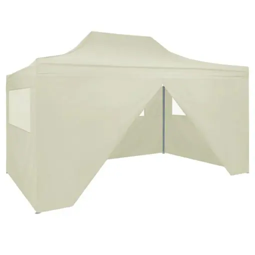 vidaXL Professional Folding Party Tent with 4 Sidewalls 3×4 m Steel Cream