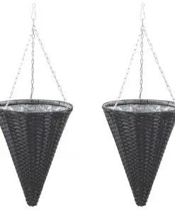 vidaXL Hanging Flower Baskets 2 pcs Poly Rattan Black