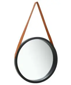 vidaXL Wall Mirror with Strap 50 cm Black
