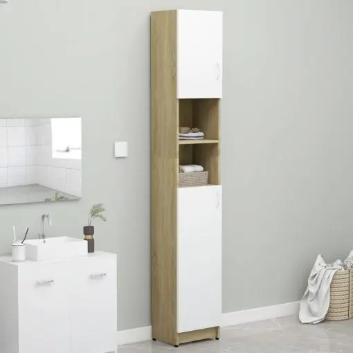 vidaXL Bathroom Cabinet White and Sonoma Oak 32×25.5×190 cm Chipboard