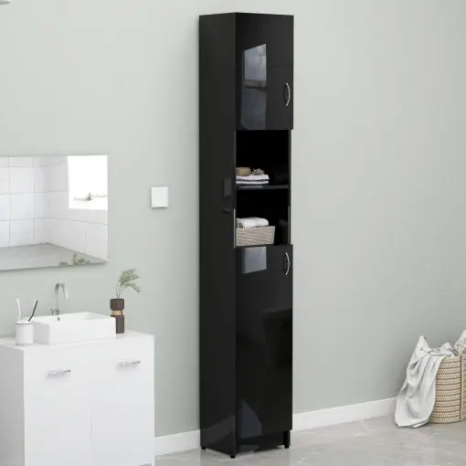 vidaXL Bathroom Cabinet High Gloss Black 32×25.5×190 cm Chipboard