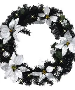 vidaXL Christmas Wreath with LED Lights Black 60 cm PVC