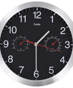 vidaXL Wall Clock with Quartz Movement Hygrometer and Thermometer 30 cm Black