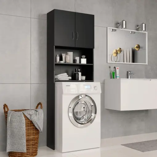 vidaXL Washing Machine Cabinet Black 64×25.5×190 cm Chipboard