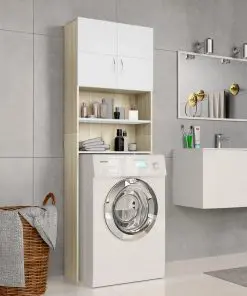 vidaXL Washing Machine Cabinet White and Sonoma Oak 64×25.5×190 cm Chipboard
