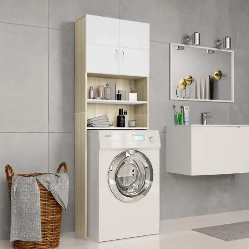 vidaXL Washing Machine Cabinet White and Sonoma Oak 64×25.5×190 cm Chipboard