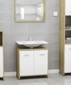 vidaXL Bathroom Cabinet White and Sonoma Oak 60x33x58 cm Chipboard