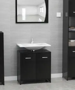 vidaXL Bathroom Cabinet High Gloss Black 60x33x58 cm Chipboard