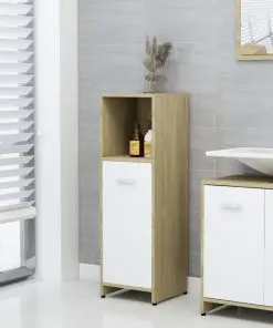 vidaXL Bathroom Cabinet White and Sonoma Oak 30x30x95 cm Chipboard