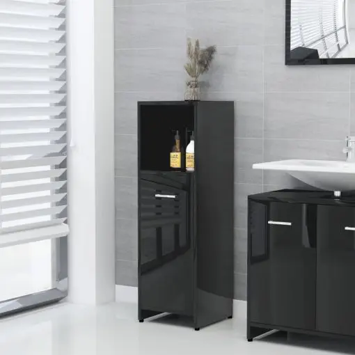 vidaXL Bathroom Cabinet High Gloss Black 30x30x95 cm Chipboard