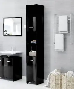 vidaXL Bathroom Cabinet High Gloss Black 30x30x183.5 cm Chipboard