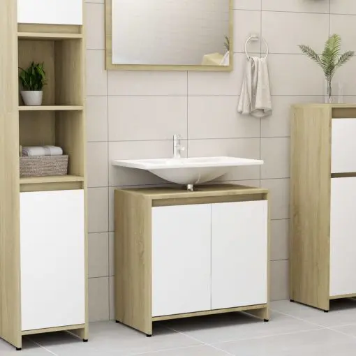 vidaXL Bathroom Cabinet White and Sonoma Oak 60x33x58 cm Chipboard