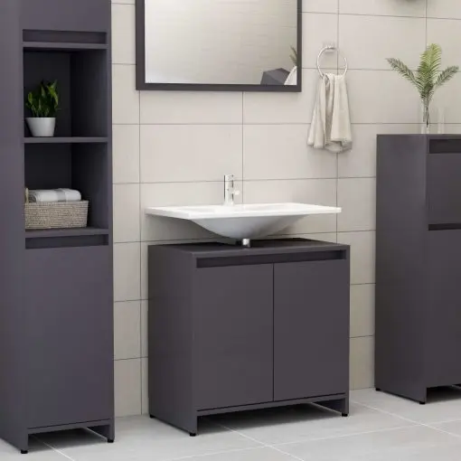 vidaXL Bathroom Cabinet High Gloss Grey 60x33x58 cm Chipboard