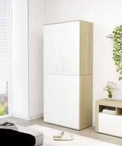 vidaXL Shoe Cabinet White and Sonoma Oak 80x39x178 cm Chipboard