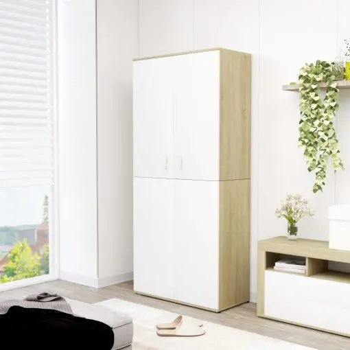vidaXL Shoe Cabinet White and Sonoma Oak 80x39x178 cm Chipboard