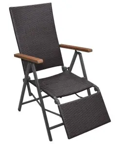 vidaXL Reclining Deck Chair Poly Rattan Brown