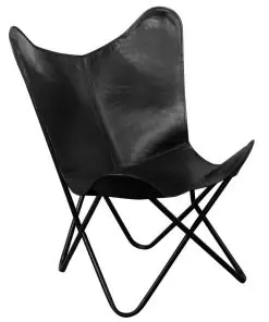 vidaXL Butterfly Chair Black Real Leather