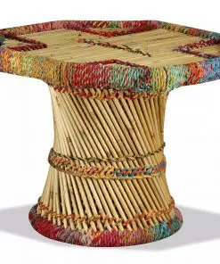 vidaXL Coffee Table Bamboo with Chindi Details Multicolour