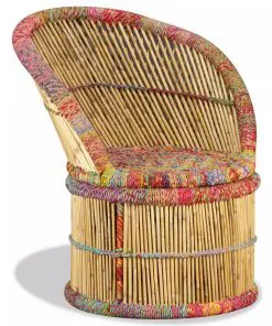 vidaXL Bamboo Chair with Chindi Details