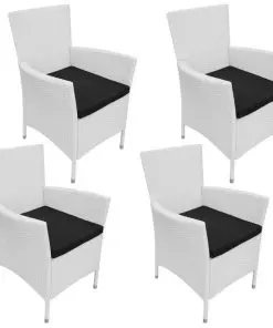 vidaXL Garden Chairs 4 pcs with Cushions Poly Rattan Cream White