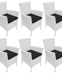 vidaXL Garden Chairs 6 pcs with Cushions Poly Rattan Cream White