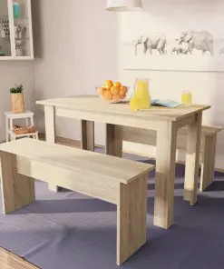 vidaXL Dining Table and Benches 3 Pieces Chipboard Oak