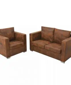 vidaXL Sofa Set 2 Pieces Artificial Suede Leather