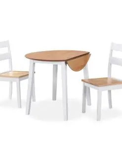 vidaXL Dining Set 3 Pieces MDF and Rubberwood White