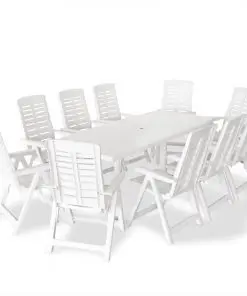 vidaXL 11 Piece Outdoor Dining Set Plastic White