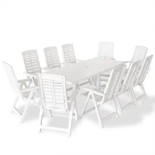 vidaXL 11 Piece Outdoor Dining Set Plastic White