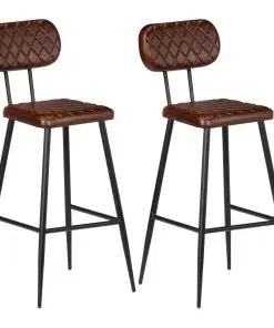 vidaXL Bar Chairs 2 pcs Brown Real Leather
