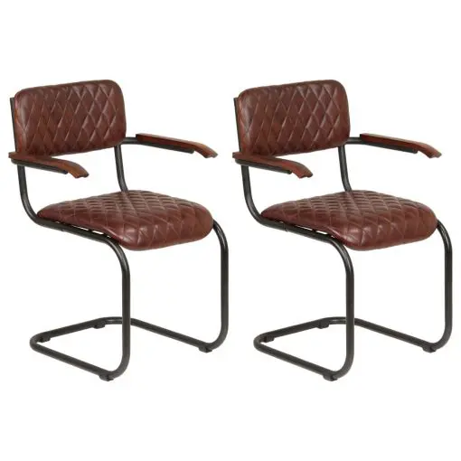 vidaXL Dining Chairs 2 pcs with Armrests Brown Real Leather
