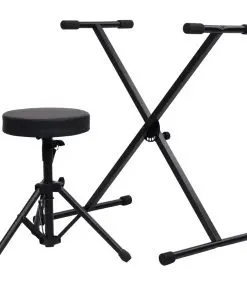 vidaXL Keyboard Stand and Stool Set Black