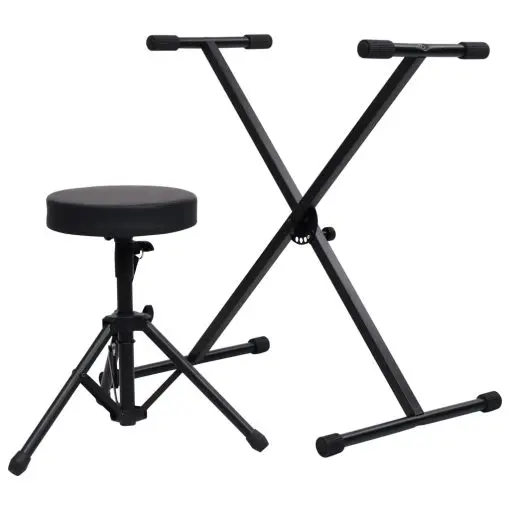 vidaXL Keyboard Stand and Stool Set Black