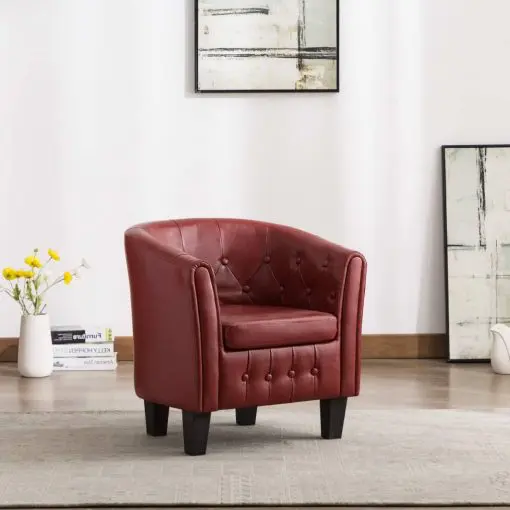 vidaXL Tub Chair Wine Red Faux Leather